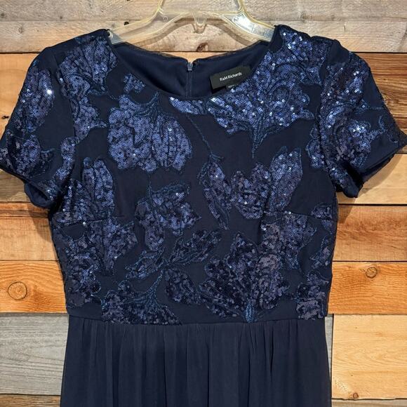 R&M Richards Mesh Sequin Embellished Short Sleeve Maxi Evening Dress Navy Size 6 - Picture 5 of 13